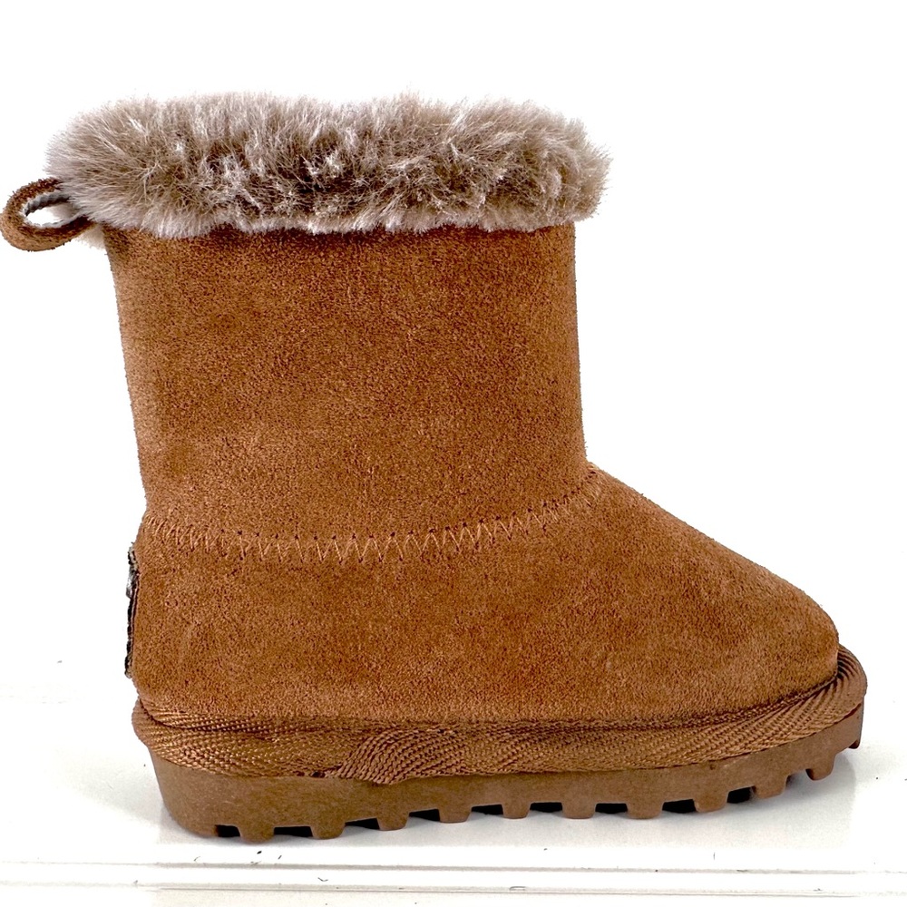 Children’s BEAR PAW Suede Brown Faux Fur Trimmed Boot with Bow Size 4 - Picture 4 of 12